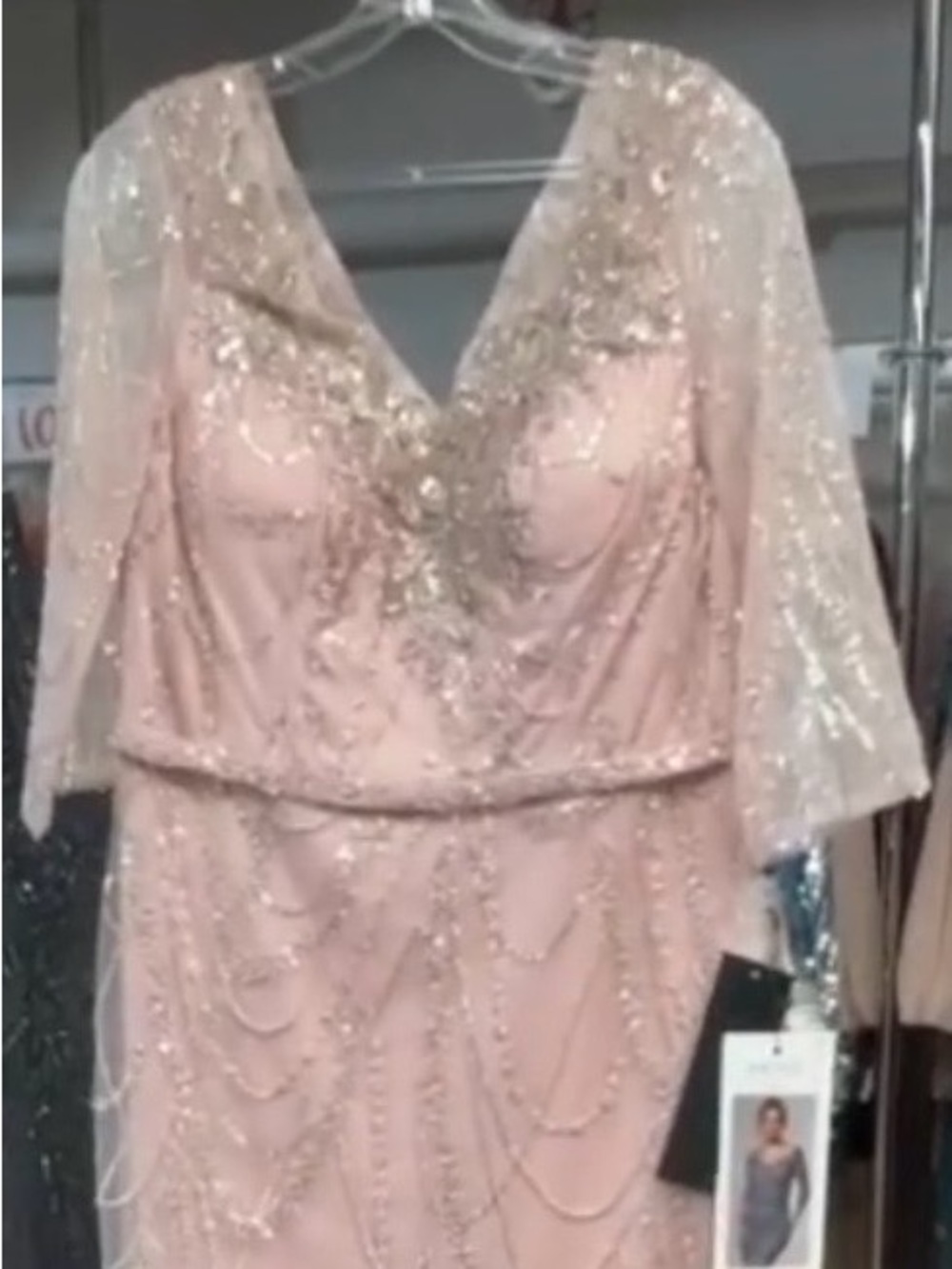 Embellished Blush Pink Long Sleeve Evening Gown